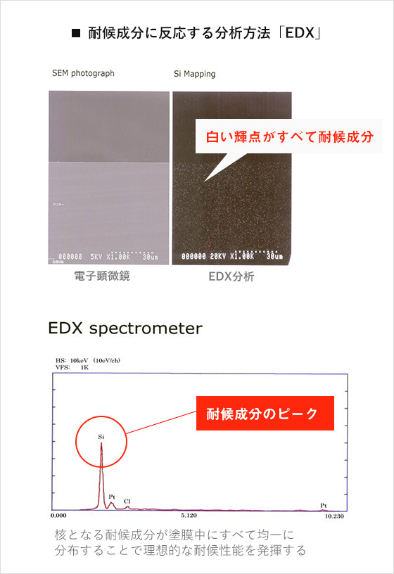 耐候成分に反応する分析方法「EDX」の説明図